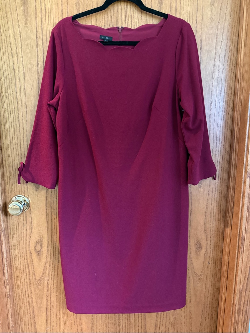 Talbots Wine Scalloped Neck Sheath Dress